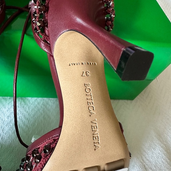 Bottega Veneta Sparkle Stretch Embellished Sandals, Bordeaux, Size 37 - Picture 13 of 16